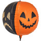 A 29 inch black and orange scary pumpkins sphere foil balloon, manufactured by PartyDeco.