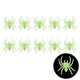 A set of 10 glow in the dark small spiders, manufactured by PartyDeco.