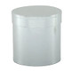 A Metallic Silver Hat Box.