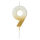 A 6.2cm Gold Ombre Number 9 Candle, manufactured by Hootyballoo.