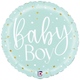 An 18 inch Baby Boy Blue Dots Round Foil Balloon, manufactured by Betallic.