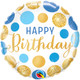 18 inch Happy Birthday Blue & Gold Dots Foil Balloon (1)