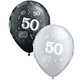 11" 50-A-Round Onyx Black & Silver Latex Balloons (25)