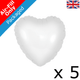 9" Matte White Heart Foil Balloons (5) - PACKAGED