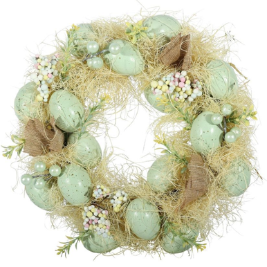 30cm Easter Pastel Green Eggs & Flowers Wreath (1)