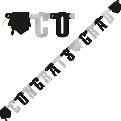 Unique Abschluss-Banner „Congrats Grad“ 1,37 M – Silber/schwarzes Banner Für Schulabschluss-Partys