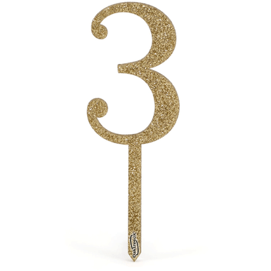 Sparkling Fizz Number 3 Gold Acrylic Cake Topper (1)