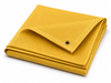 Gold Slag-Shed Acrylic Coated Fiberglass Welding Blanket - Neatly Folded Showing Brass Grommet and Golden-Yellow Texture