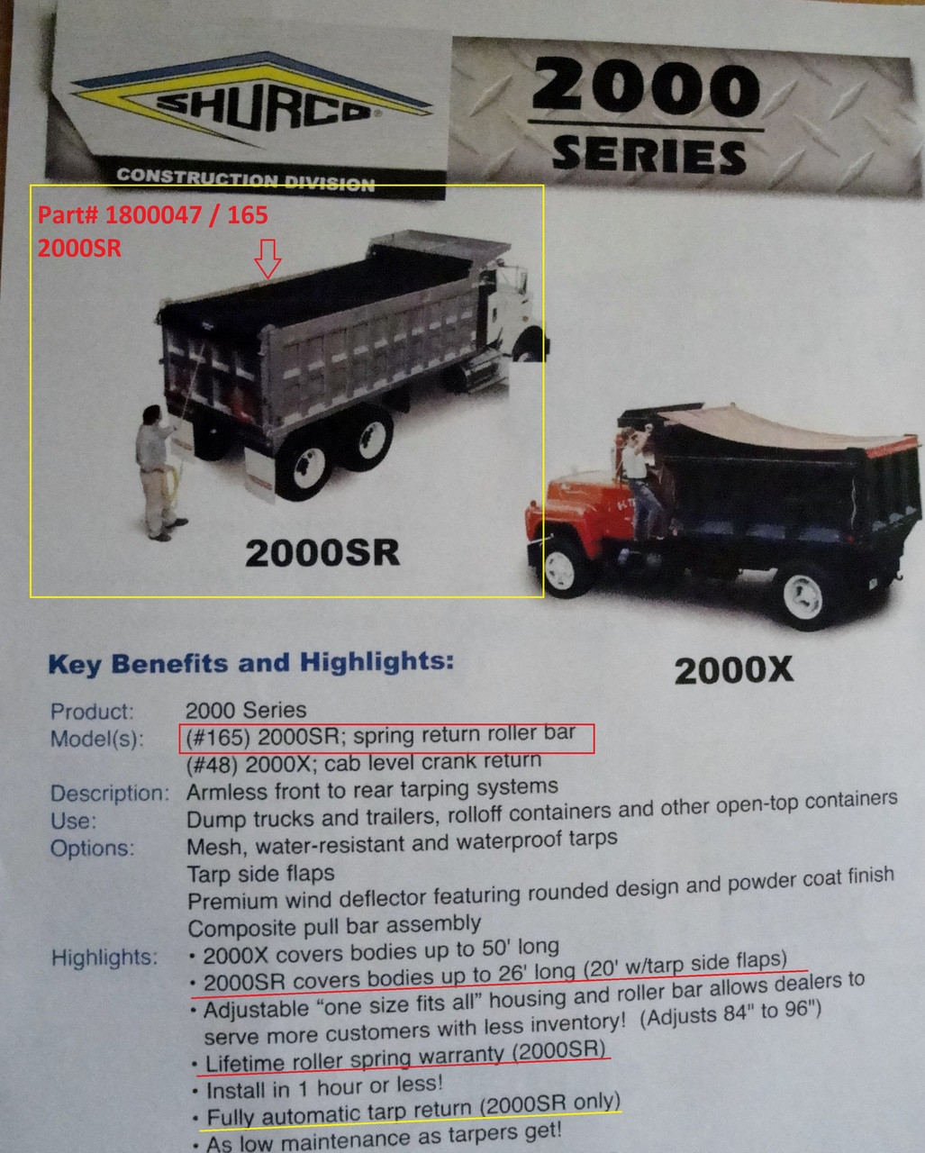 2000 Series SR - with Housing, Complete Roll Tarp System for Dump Trucks (200-165/1800047)