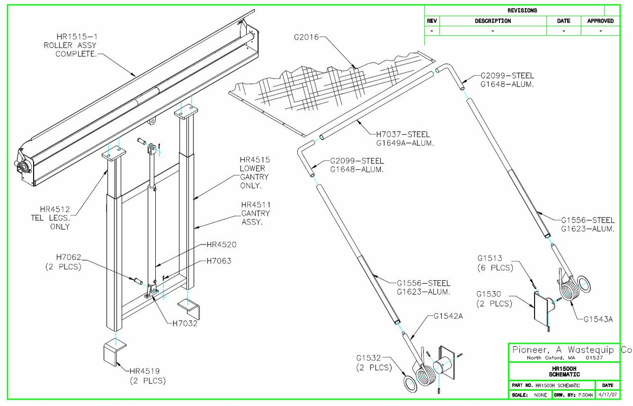 parts numbers sheet for HR1500E aluminum frame Tuff-Tarper