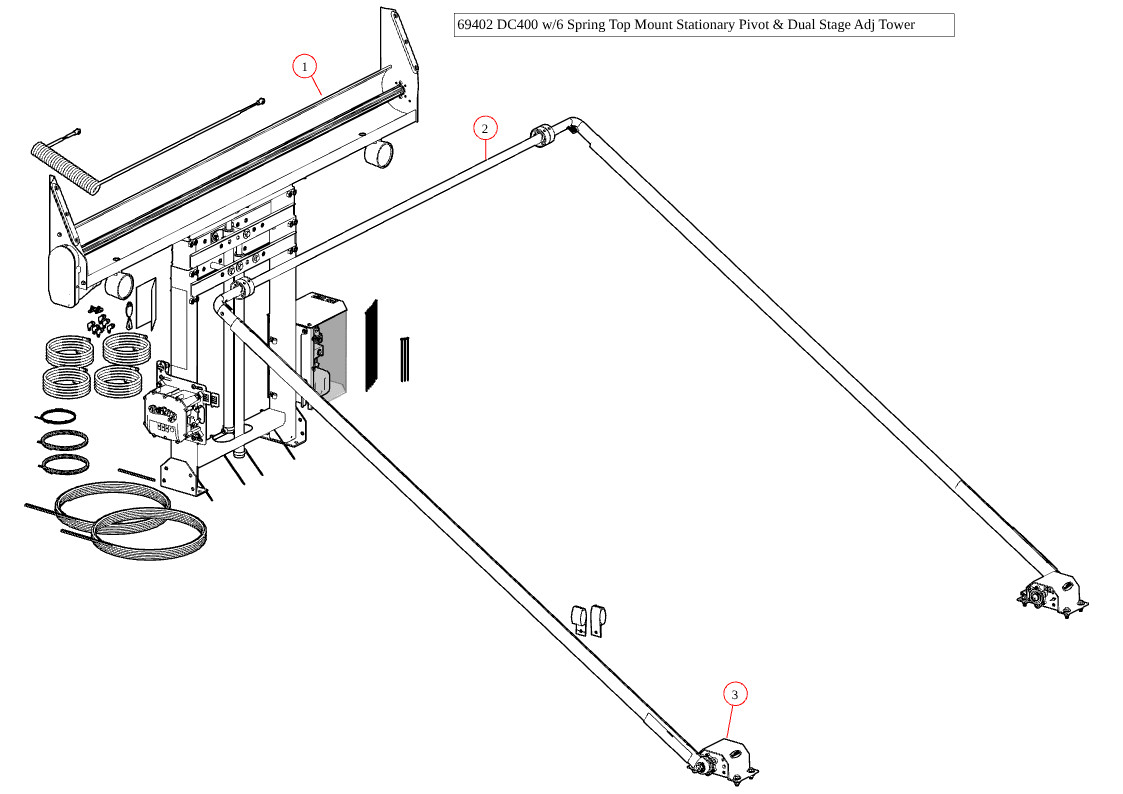 DC402, SD Dual Stage Tower, 6 Spring Top Mount Pivot, Wide Bow Set