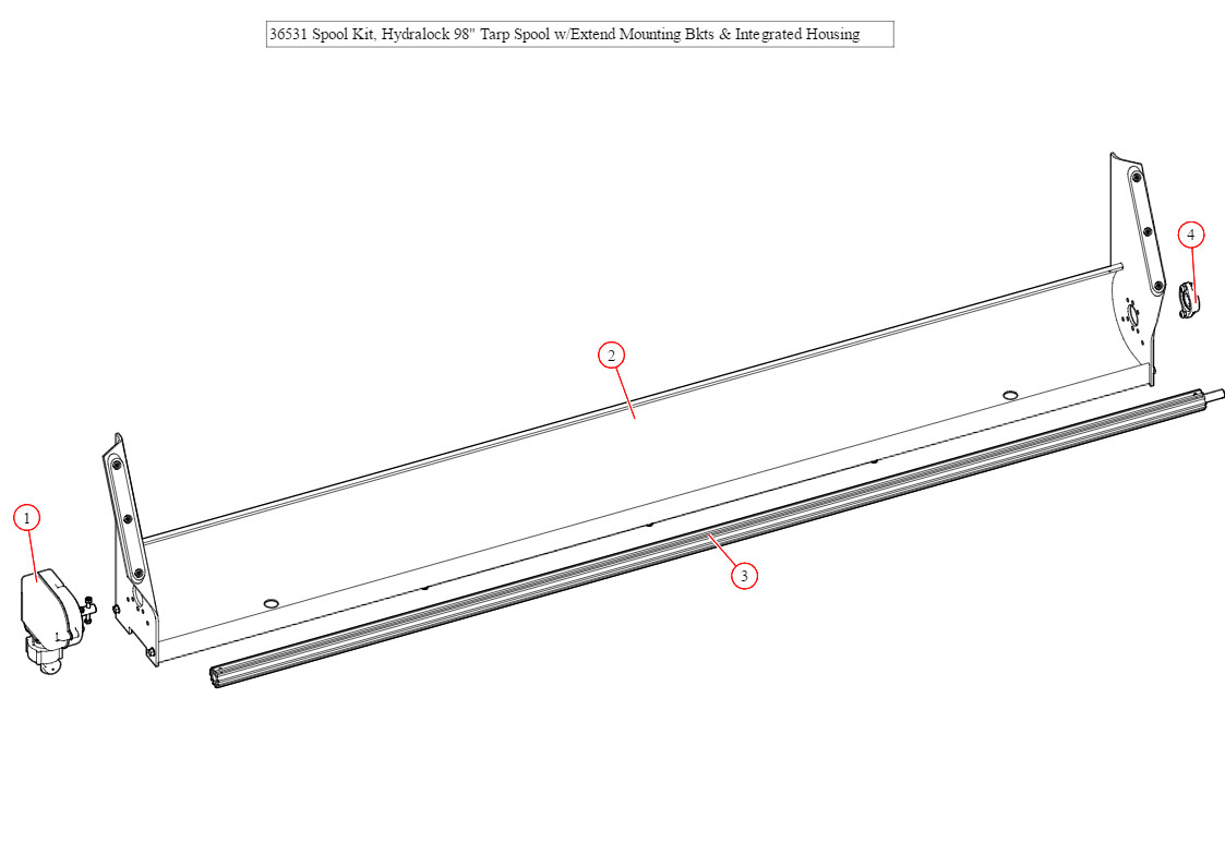 Spool Kit, Hydralock 98" Tarp Spool w/Extend Mounting Bkts & Integrated Housing