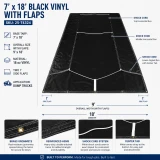 9' X 18' F/S 18 oz. Black Vinyl Dump Truck Tarp, with side flaps and shock cord