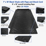 7' x 18', 18 oz. Black Vinyl with Side Flaps and Shock Cord