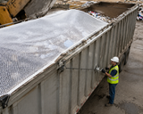 White polyester 8600 mesh tarp edge and reinforced web hem for transfer trailers