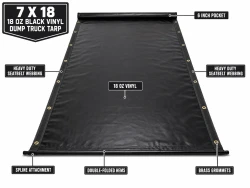 7' X 18' F/S 18 oz. Black Vinyl Dump Truck Tarp
