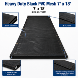 7' X 18' F/S Heavy Duty Black Mesh Dump Truck Tarp