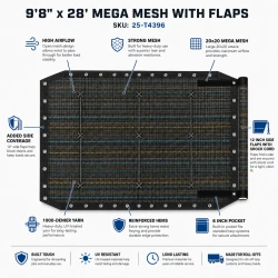 9’ 8” x 28’ Mega Mesh™ Pioneer, w/flaps (Replacement Tarp) | DeBrovys
