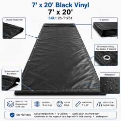 7' X 20' F/S 18 oz. Black Vinyl Dump Truck Tarp