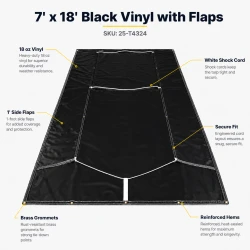 9' X 18' F/S 18 oz. Black Vinyl Dump Truck Tarp, with side flaps and shock cord