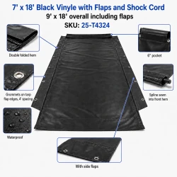 7' x 18', 18 oz. Black Vinyl with Side Flaps and Shock Cord