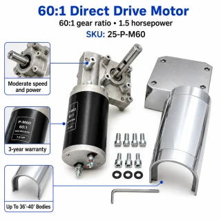Motor 60:1 motor 3-year warranty.