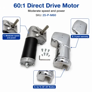 Motor 60:1 motor 3-year warranty.