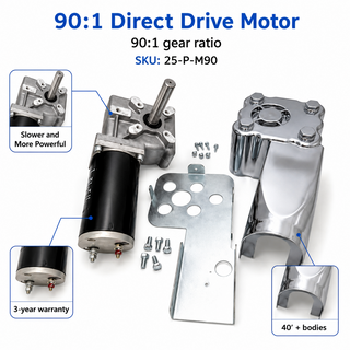 Motor 90:1 w/2 Horsepower motor 3-year warranty.