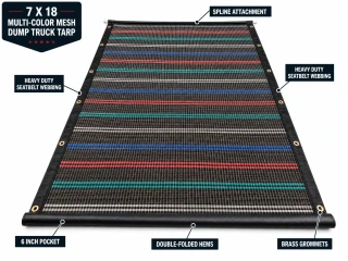 7' X 18' F/S Multi-Color Mesh Dump Truck Tarp