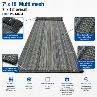 7' X 18' F/S Multi-Color Mesh Dump Truck Tarp
