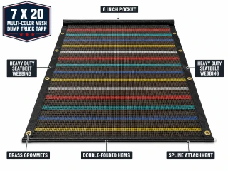 7' X 20' F/S Multi-Color Mesh Dump Truck Tarp