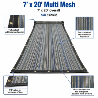 7' X 20' F/S Multi-Color Mesh Dump Truck Tarp