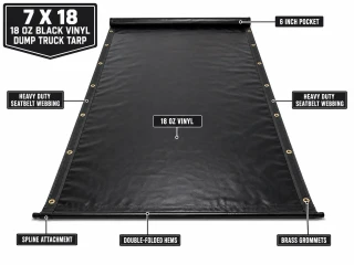 7' X 18' F/S 18 oz. Black Vinyl Dump Truck Tarp