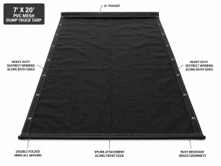 7' X 20' F/S Heavy Duty Black Mesh Dump Truck Tarp