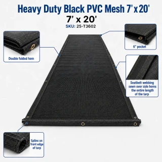 7' X 20' F/S Heavy Duty Black Mesh Dump Truck Tarp