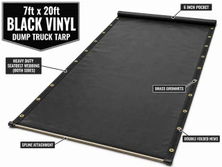 7' X 20' F/S 18 oz. Black Vinyl Dump Truck Tarp