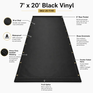 7' X 20' F/S 18 oz. Black Vinyl Dump Truck Tarp