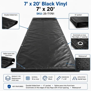 7' X 20' F/S 18 oz. Black Vinyl Dump Truck Tarp