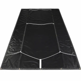 9' X 18' F/S 18 oz. Black Vinyl Dump Truck Tarp, with side flaps and shock cord