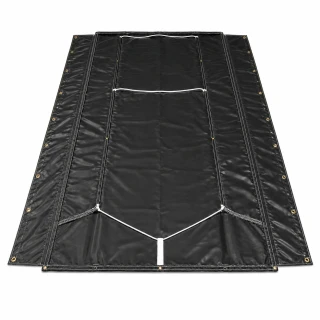 7' x 18', 18 oz. Black Vinyl Dump Truck Tarp with Side Flaps and Shock Cord