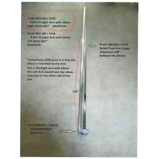 Bullet Straight Arm with elbow, Left Hand side, Aluminum