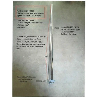 Bullet Straight Arm with elbow, Right Hand Side, Aluminum