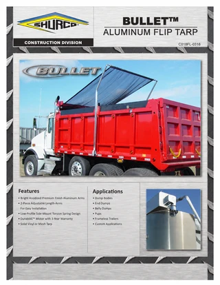 Bullet Arm Kit - Straight Arm — official Bullet aluminum flip tarp product sheet