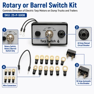 Rotary Barrel Switch Kit for Dump Truck Tarp Systems 50 Amp