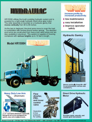 HR1500HAL hydraulic tarp system with adjustable gantry extended above container