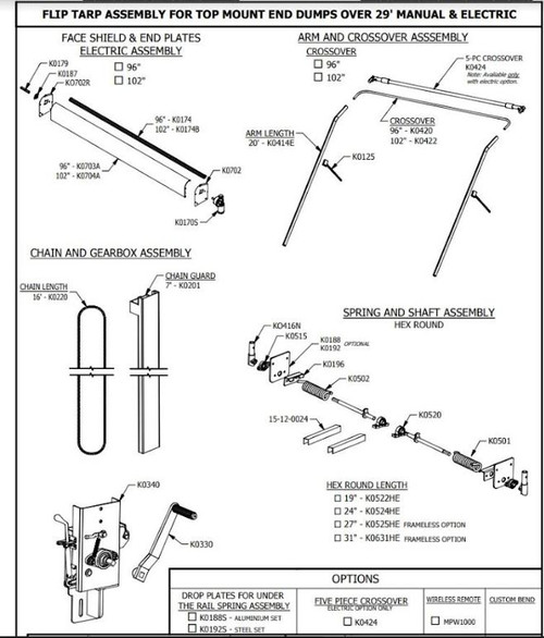 96" Electric Flip Tarp 16' Gantry Kit