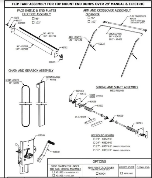 96 inches Electric Flip Tarp 16 feet Gantry Kit