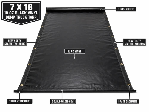 7' X 18' F/S 18 oz. Black Vinyl Dump Truck Tarp
