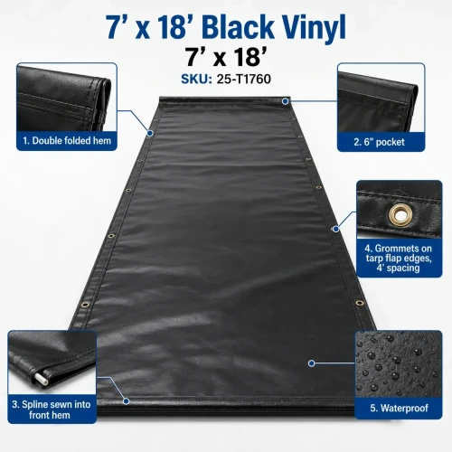 7' X 18' F/S 18 oz. Black Vinyl Dump Truck Tarp
