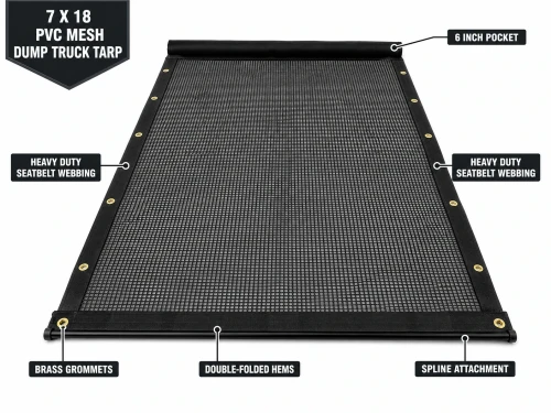 7' X 18' F/S Heavy Duty Black Mesh Dump Truck Tarp